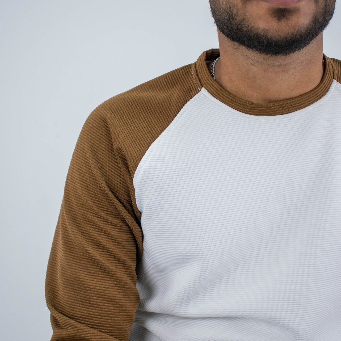 Men's Fall Pullover Sweater - White with Contrasting Sleeves