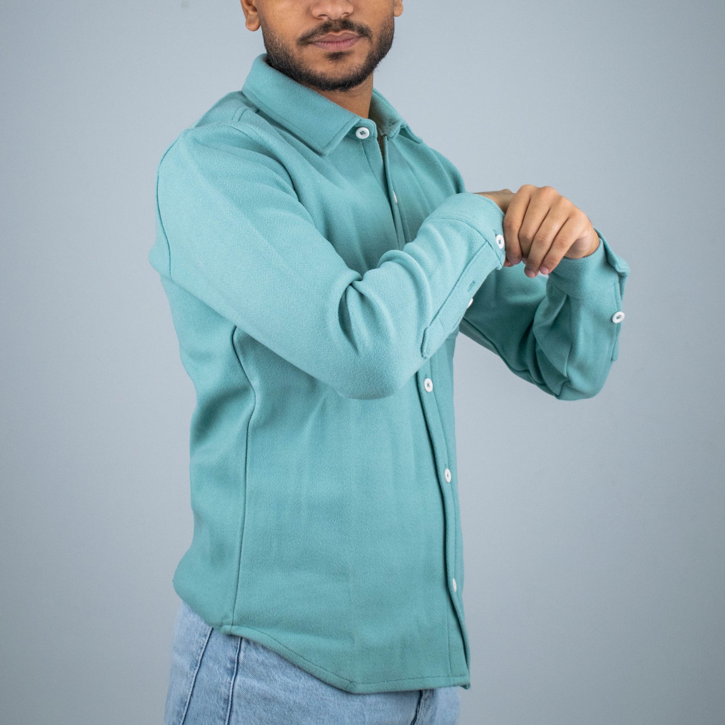 Men's Long Sleeve Cotton Shirt with Left Pocket