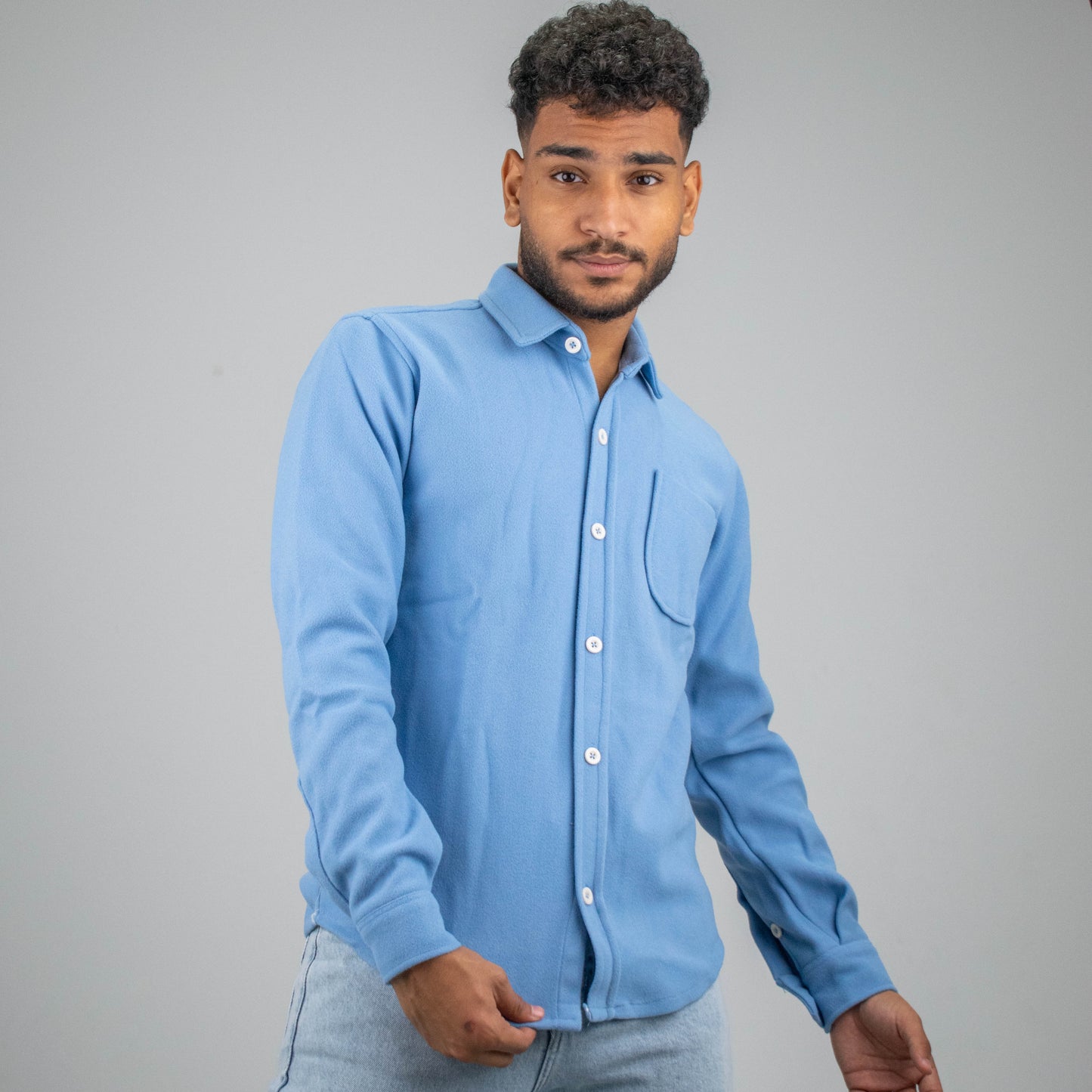 Men's Long Sleeve Cotton Shirt with Left Pocket